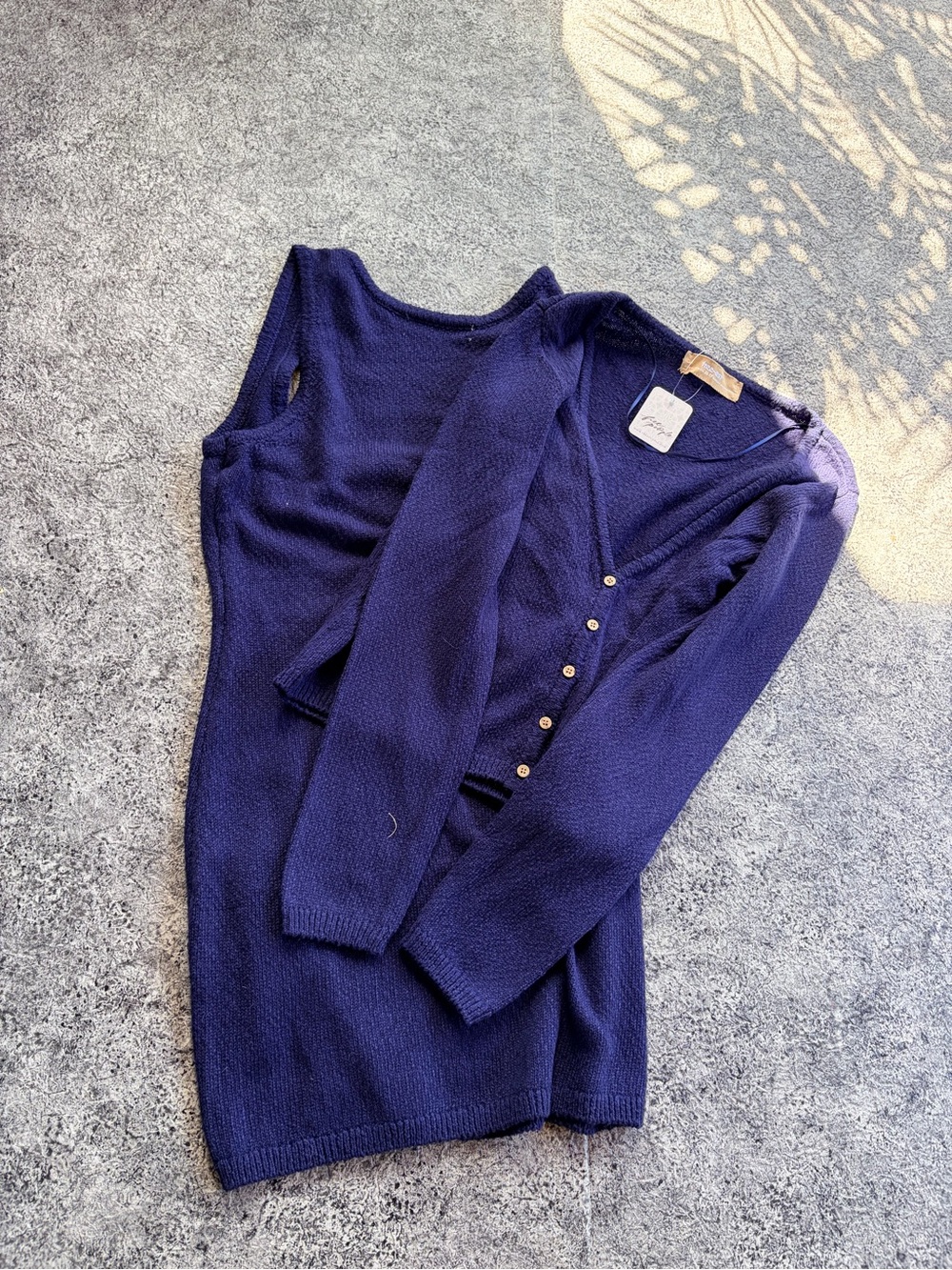 Free People Navy Knit Dress with Matching Cardigan XS NWT